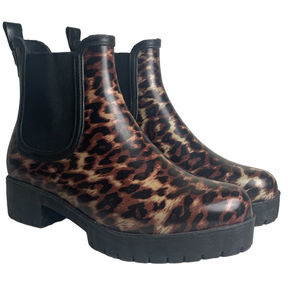 Jeffery Campbell Boots Womens 7 Black‎ Brown Leopard Platform Chelsea Rain Lug - Picture 2 of 9